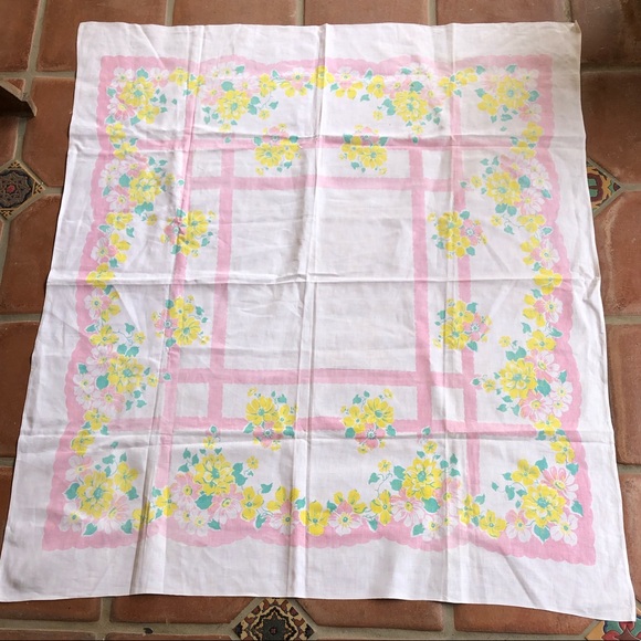 VTG 50’s LINEN COTTON TABLE CLOTH Spring Flowers - Picture 1 of 8